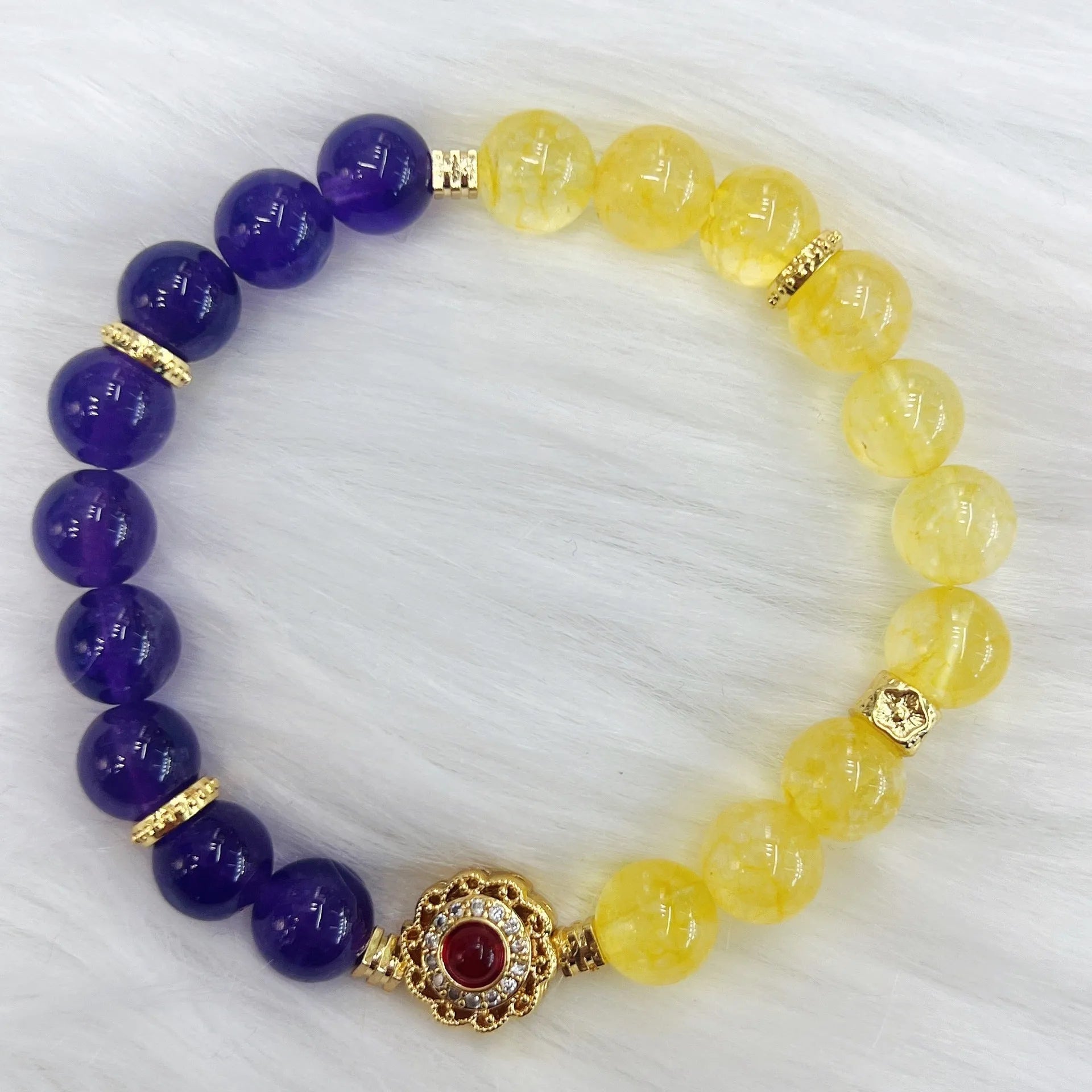 Handmade yellow and purple amethyst crystal bracelet for women