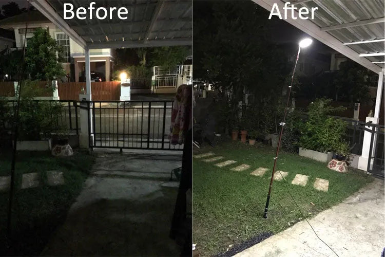 LED fishing rod light unit mounted on telescopic pole with remote control for outdoor lighting