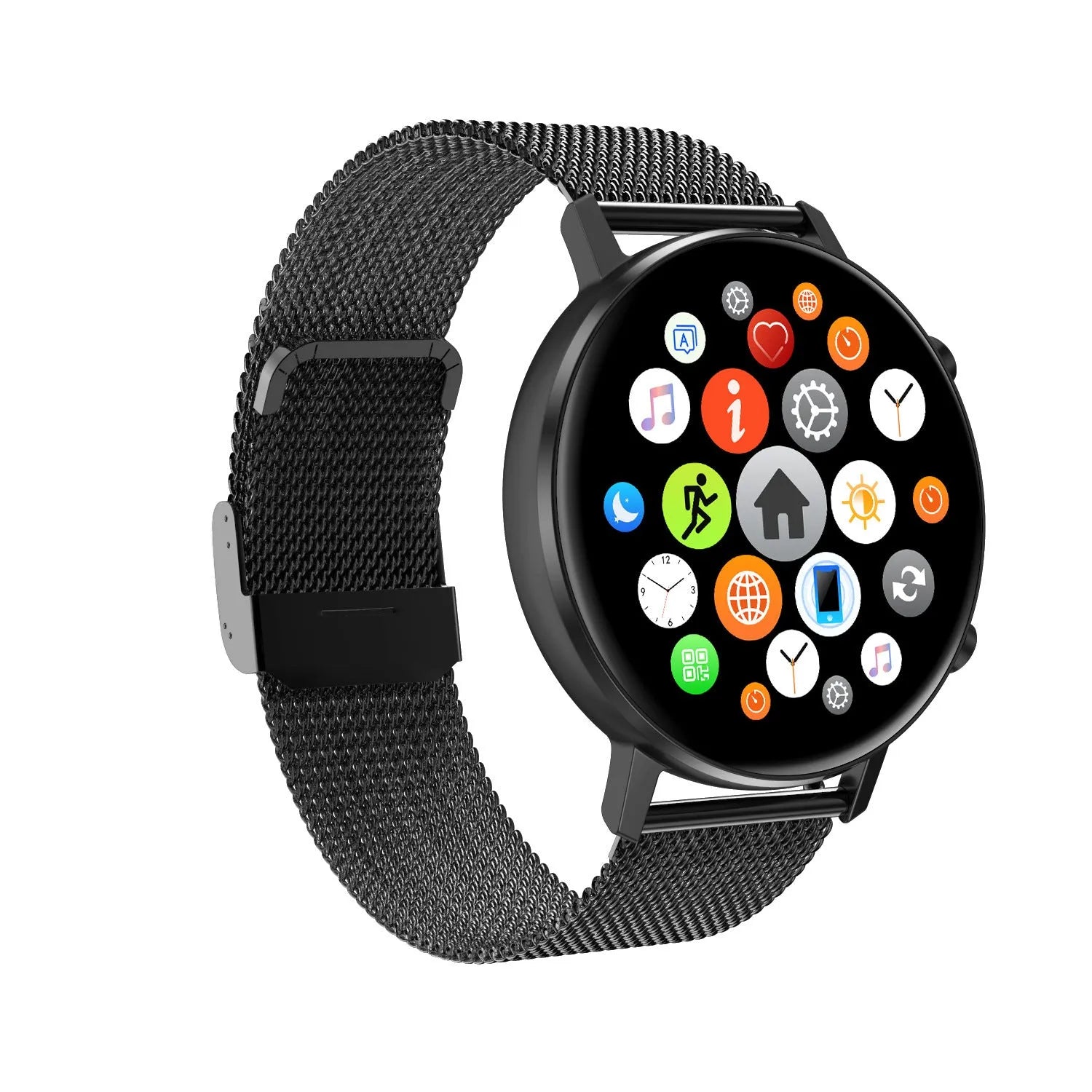 DT96 smart bracelet with colour screen and silver steel strap on a wrist