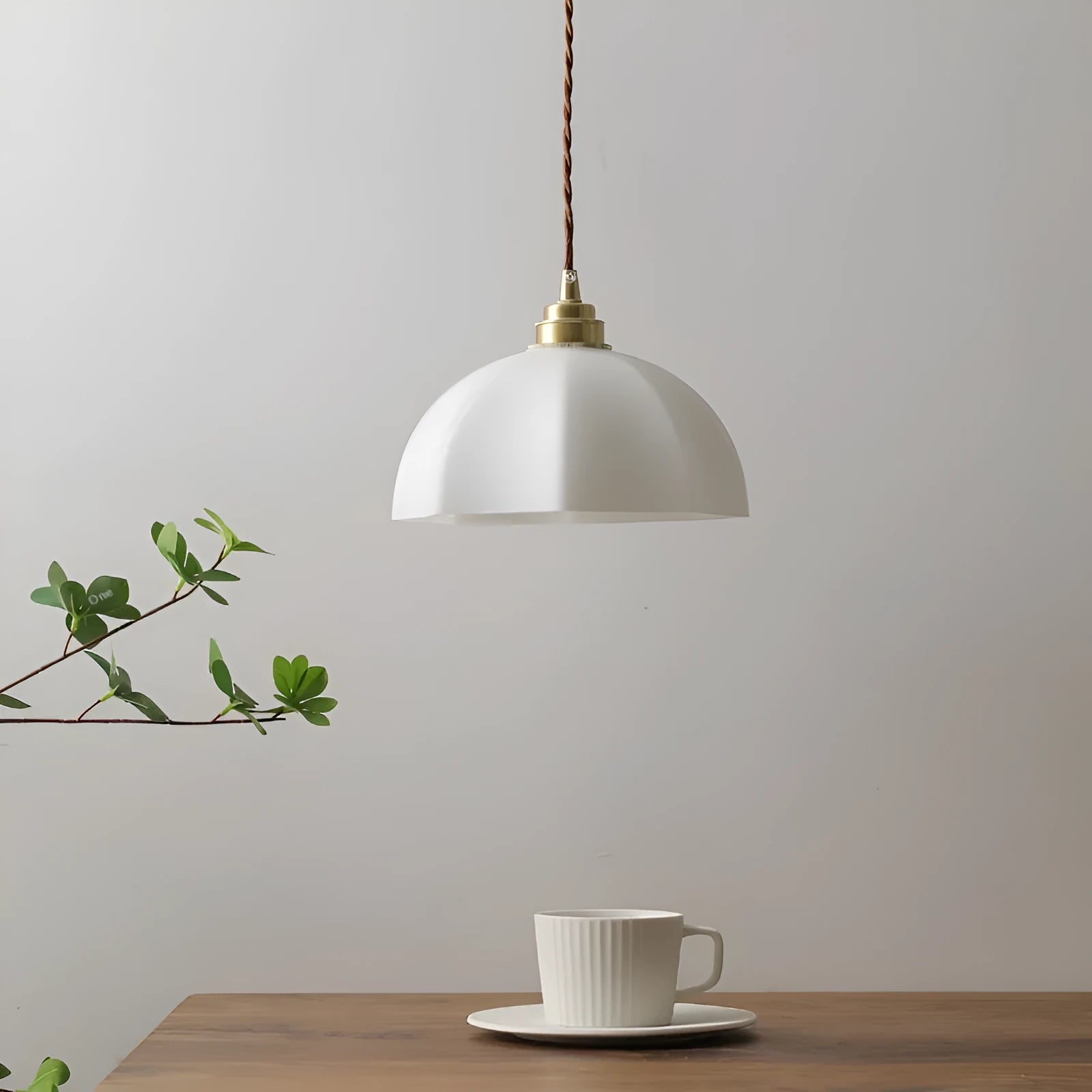 Brass indoor droplight with copper glass shade in Chinese style for bedside or dining room