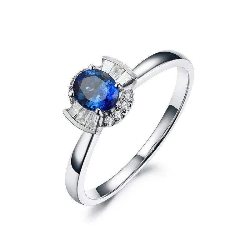18k white gold natural sapphire and diamond ring women's simple style ring jewellery