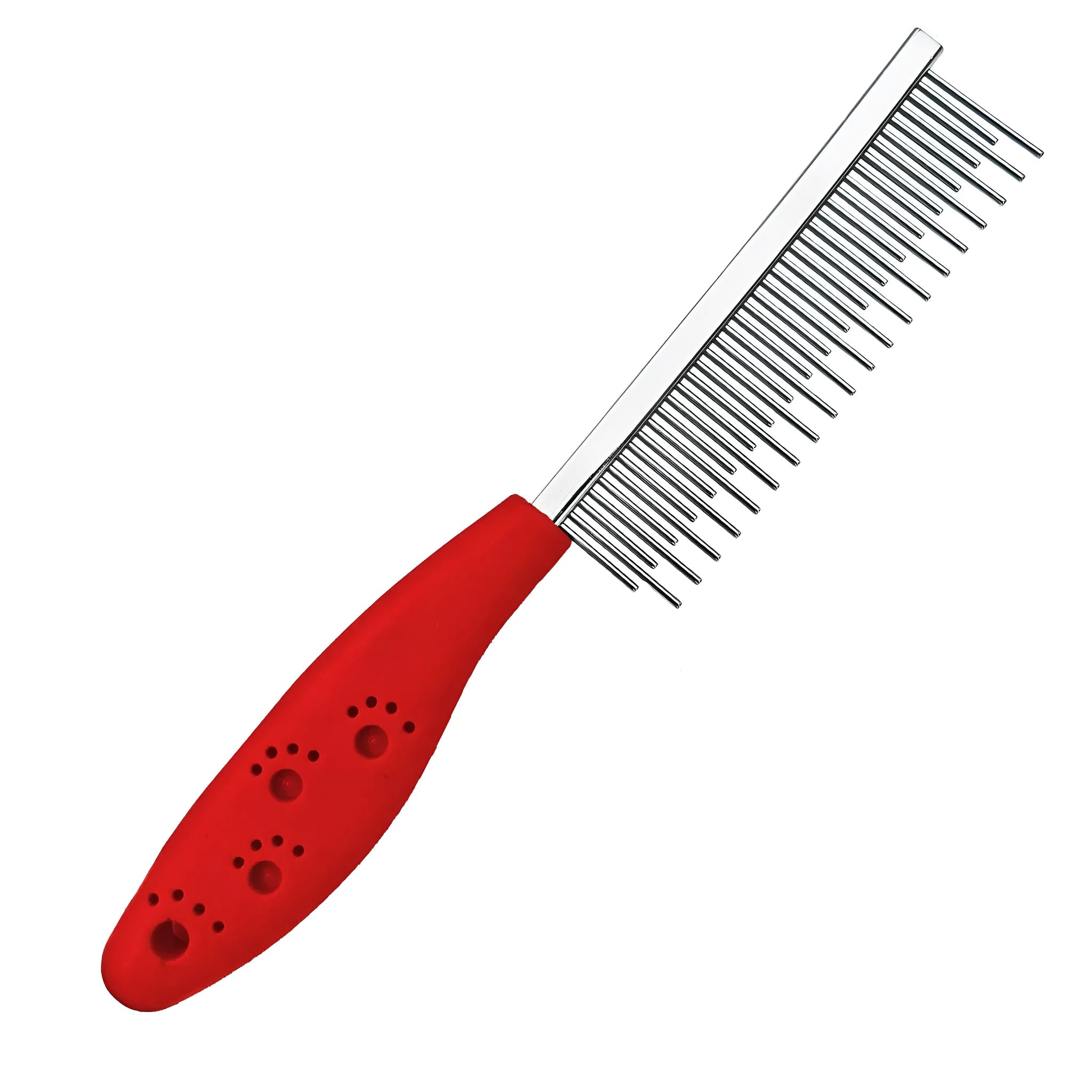 Red pet grooming comb with stainless steel short and long teeth for dematting dogs cats poodles horses