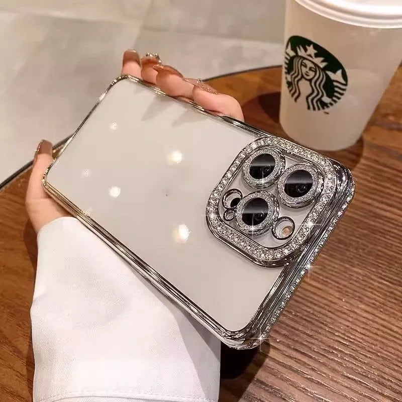 Shockproof TPU rhinestone glitter phone case for Apple iPhone 11 to 15, available in multiple colours