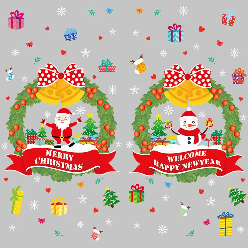 Two large colourful Christmas wall stickers with cartoon patterns measuring 60x45cm each for electrostatic window application