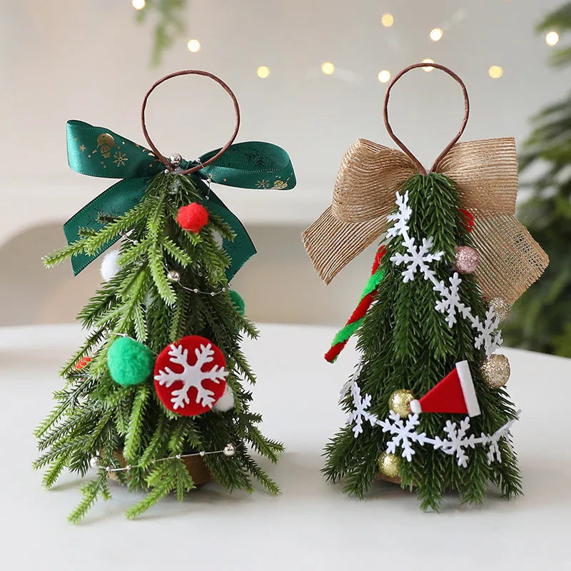 Red and white snowflake mini Christmas tree ornament made from PE foam, 21cm tall, hanging on a branch