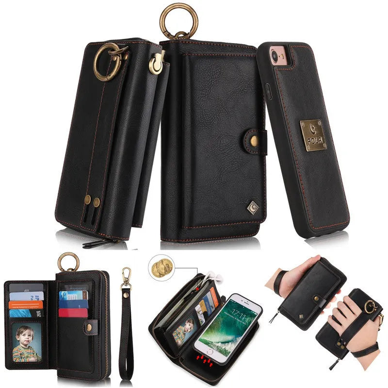 Black detachable wallet case for iPhone 6 Plus 7 Plus 8 Plus with belt clip