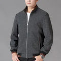 Men's grey sports-style fleece jacket with long sleeves and stick pockets