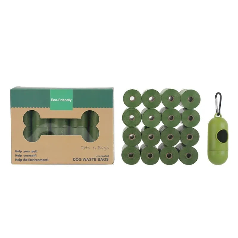 EPI environmentally friendly degradable pet waste bags in green colour with dispenser attachment