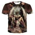 Men's short-sleeve skull print casual t-shirt in mesh polyester with 3D effect digital printing, O-neck design, available in multiple styles and sizes from XXS to 6XL