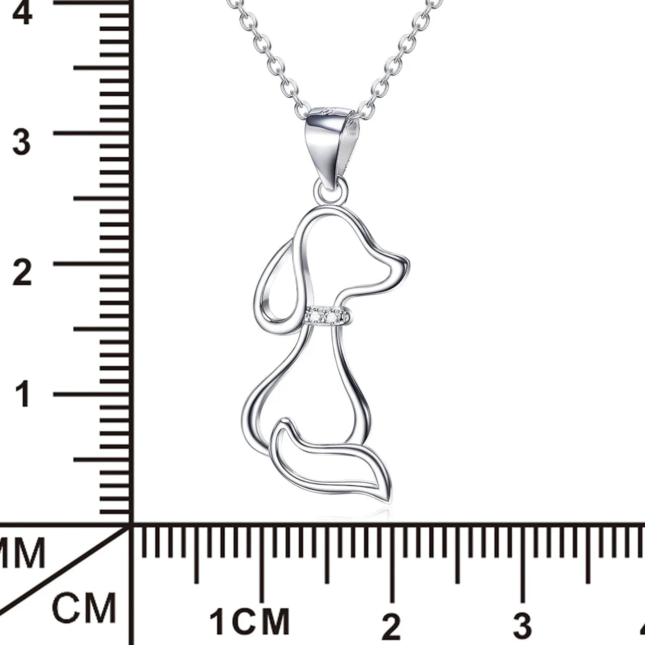 Ladies 925 sterling silver dog pendant necklace with adjustable round bead chain, unisex cartoon animal style