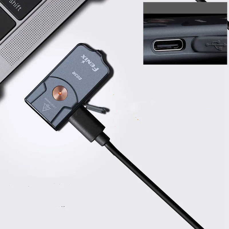 Keychain emergency Type-C rechargeable EDC mini flashlight in aluminium alloy with 2W LED light on keyring