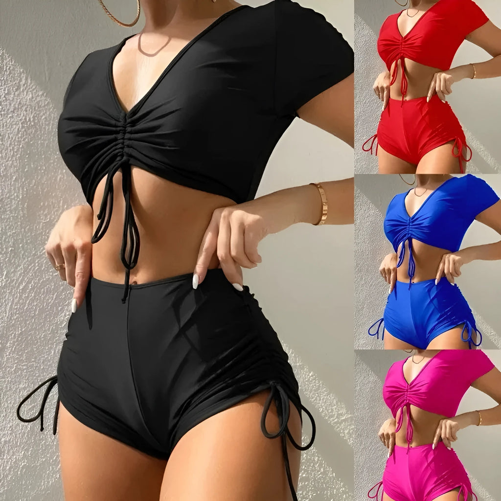 Women's lace-up bow swimsuit two-piece set in various colours