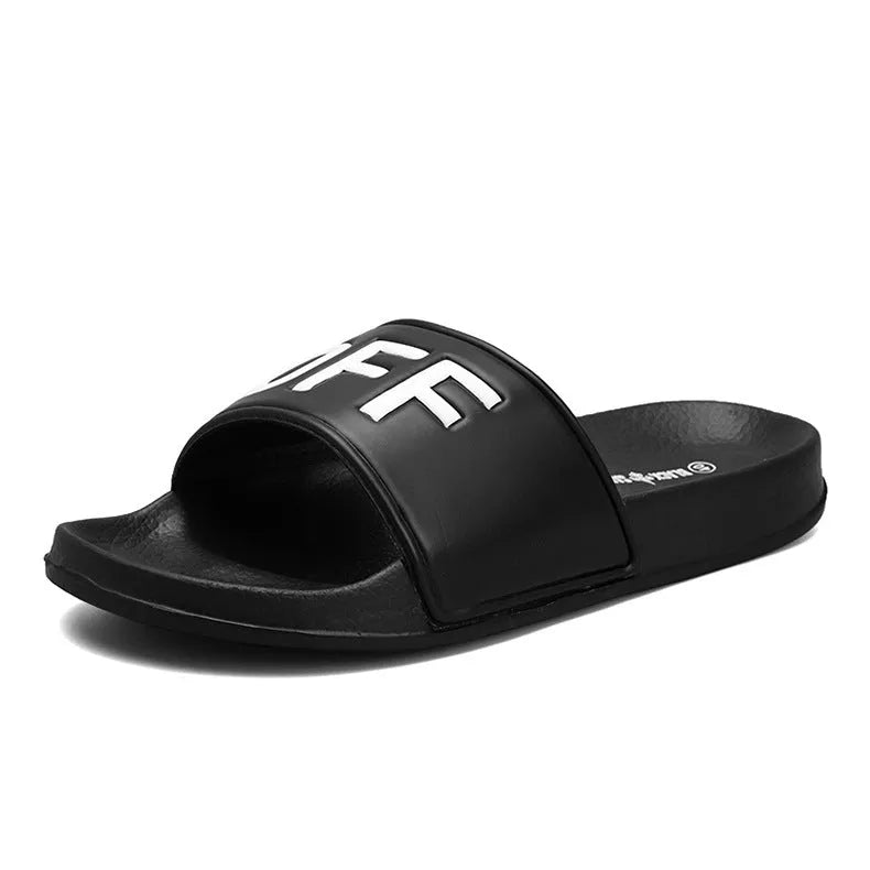 Men's black open-toe slippers with a viscose upper and rubber sole, shown in a large size.