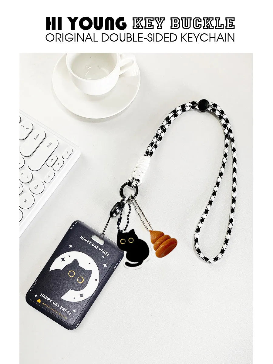 Cartoon cat design plastic card holder wallet with a removable ferrule pendant.