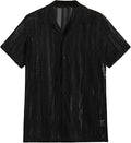 Men's black knitted short-sleeved button shirt with jacquard texture, regular fit cardigan
