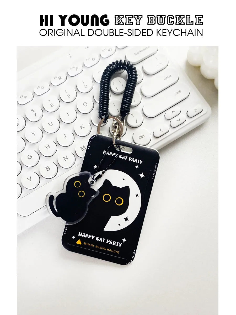 Cartoon cat design plastic card holder wallet with a removable ferrule pendant.