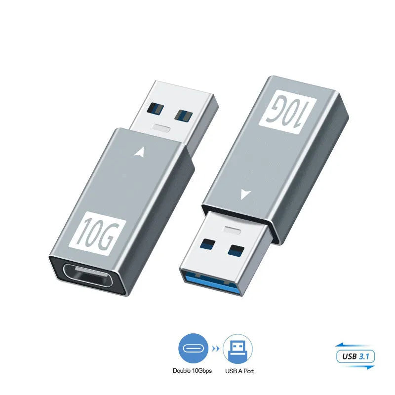 USB 3.1 male to Type-C female adapter in aluminium alloy with 10Gbps and 5V3A support