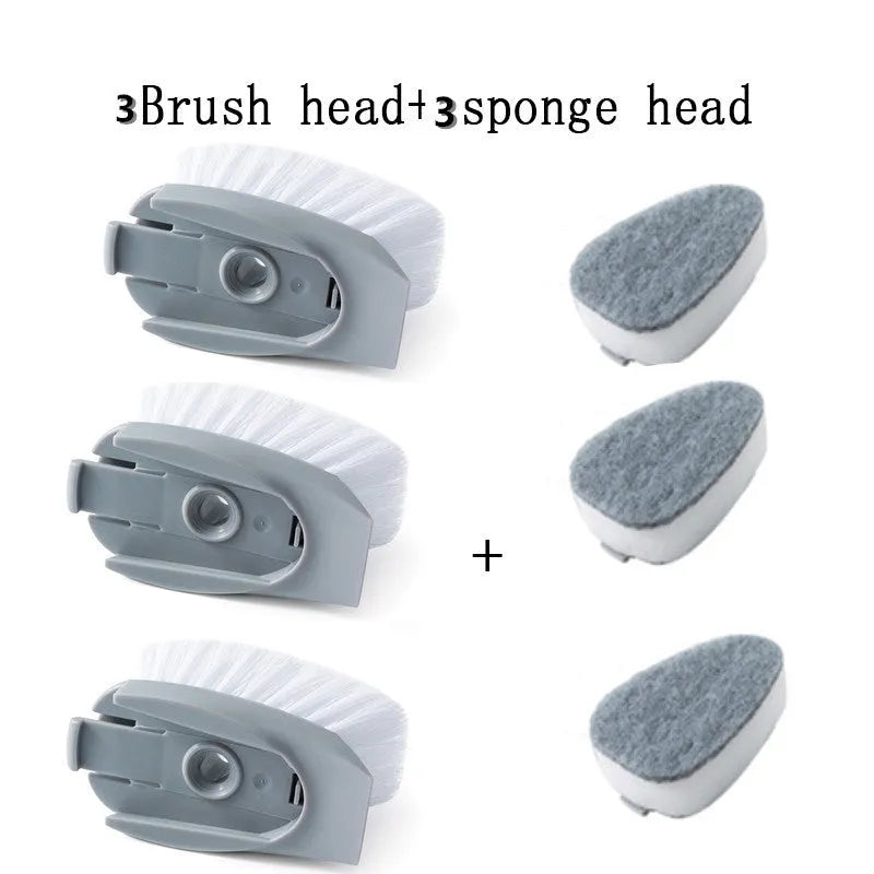 2-in-1 long handle cleaning brush with removable brush head and sponge for kitchen