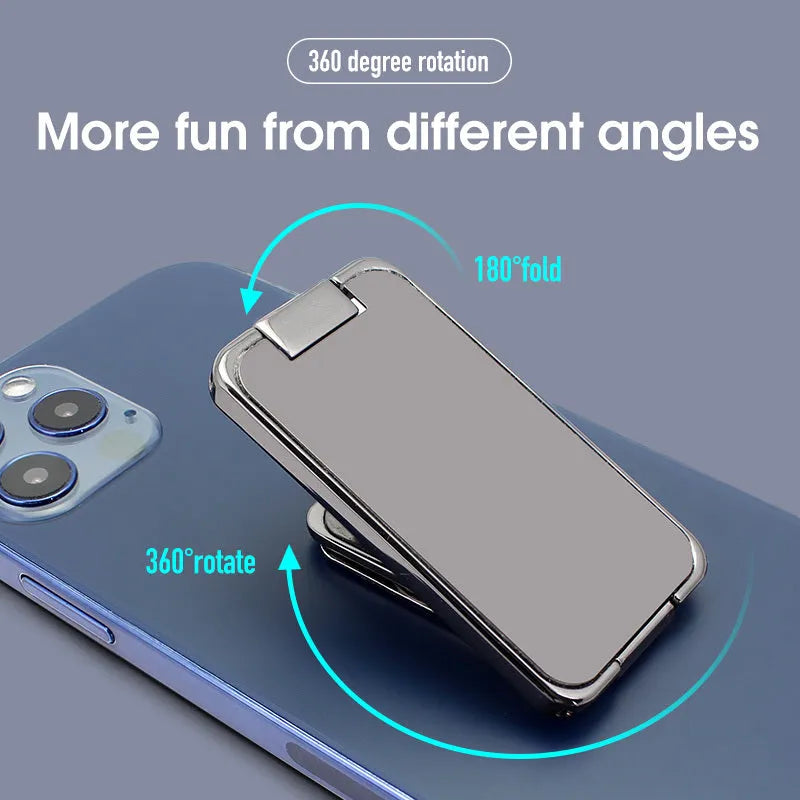 Foldable mobile phone holder with ring buckle adjustable stand and magnetic car bracket