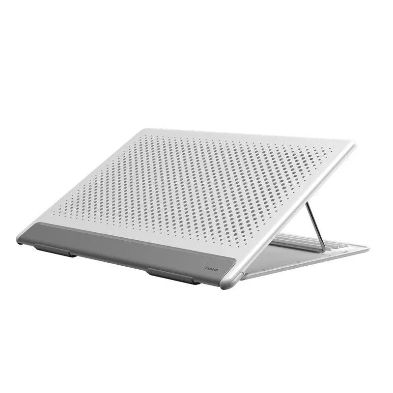 Dongdong portable alloy notebook stand in black on a desk under a laptop