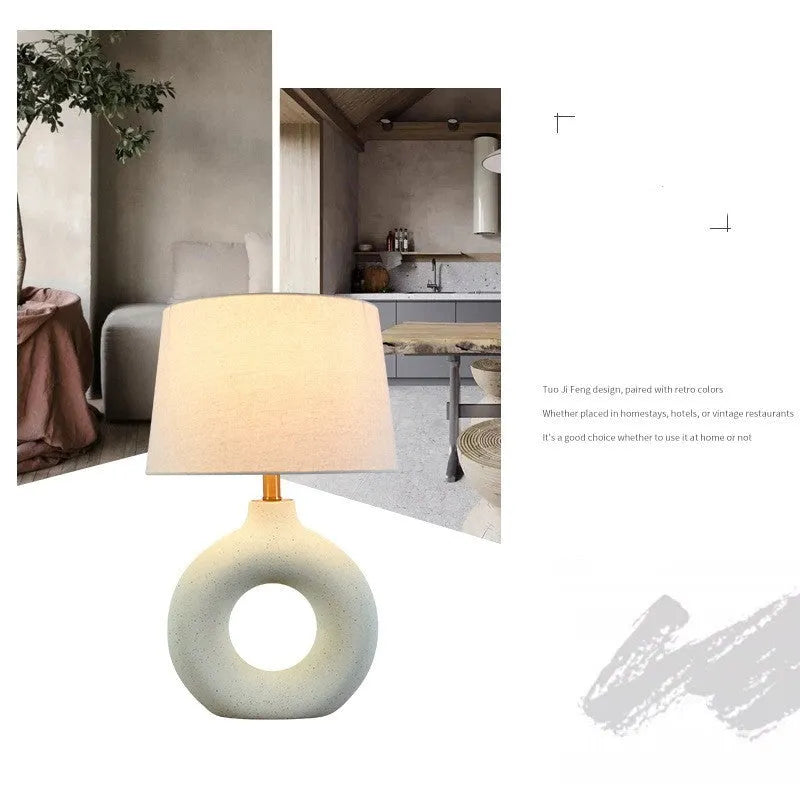 Japanese style ceramic pottery table lamp with button switch in white or black colour options