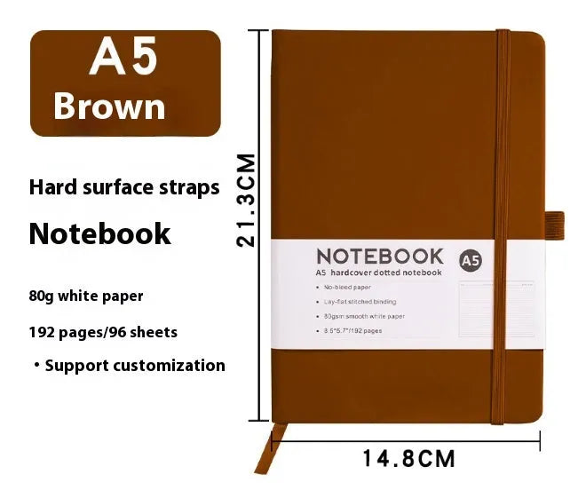 A5 PU leather strap notebook with horizontal lines available in marble and skin-feeling colours like black, blue, and gold