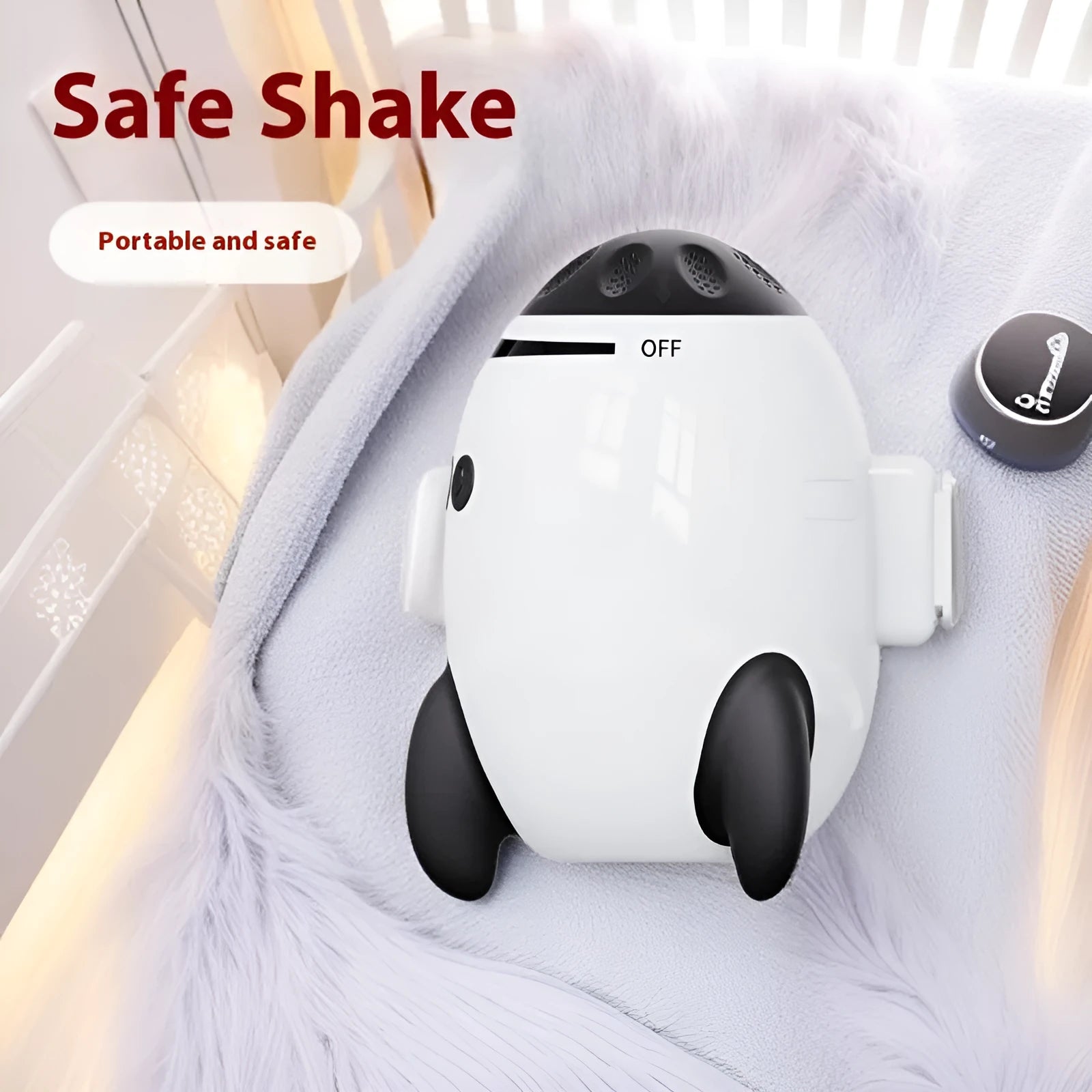 White ABS plastic baby stroller shaking device with Bluetooth connectivity for infant calming