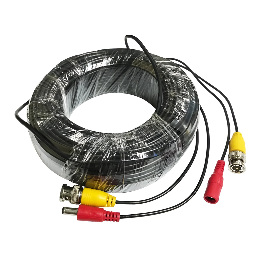 5m BNC DC power video integrated cable in black with moulded connectors for CCTV cameras