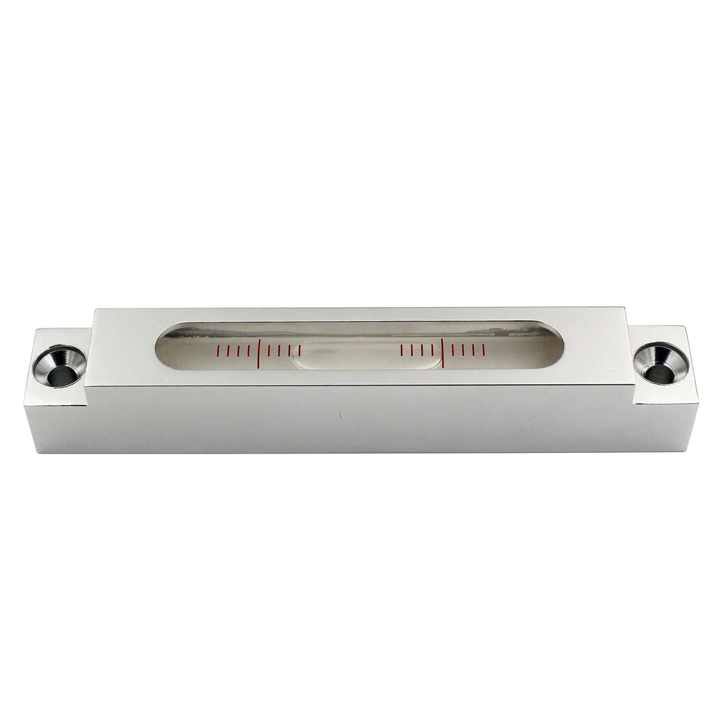 Metal and glass mini strip level showing bubble vials with 132mm length for machine tool measurement