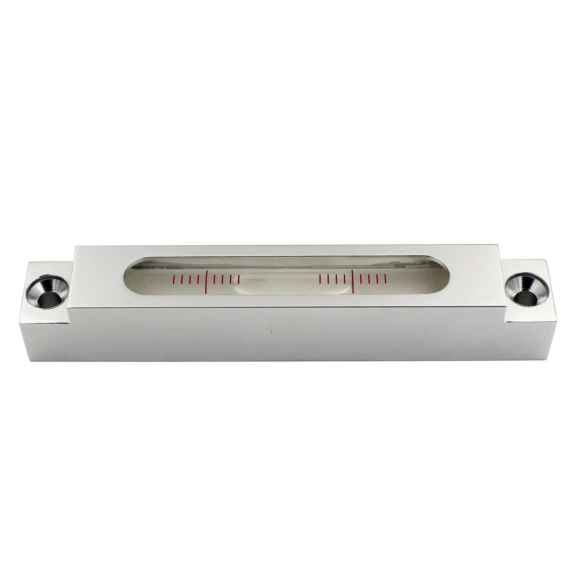 Metal and glass mini strip level showing bubble vials with 132mm length for machine tool measurement
