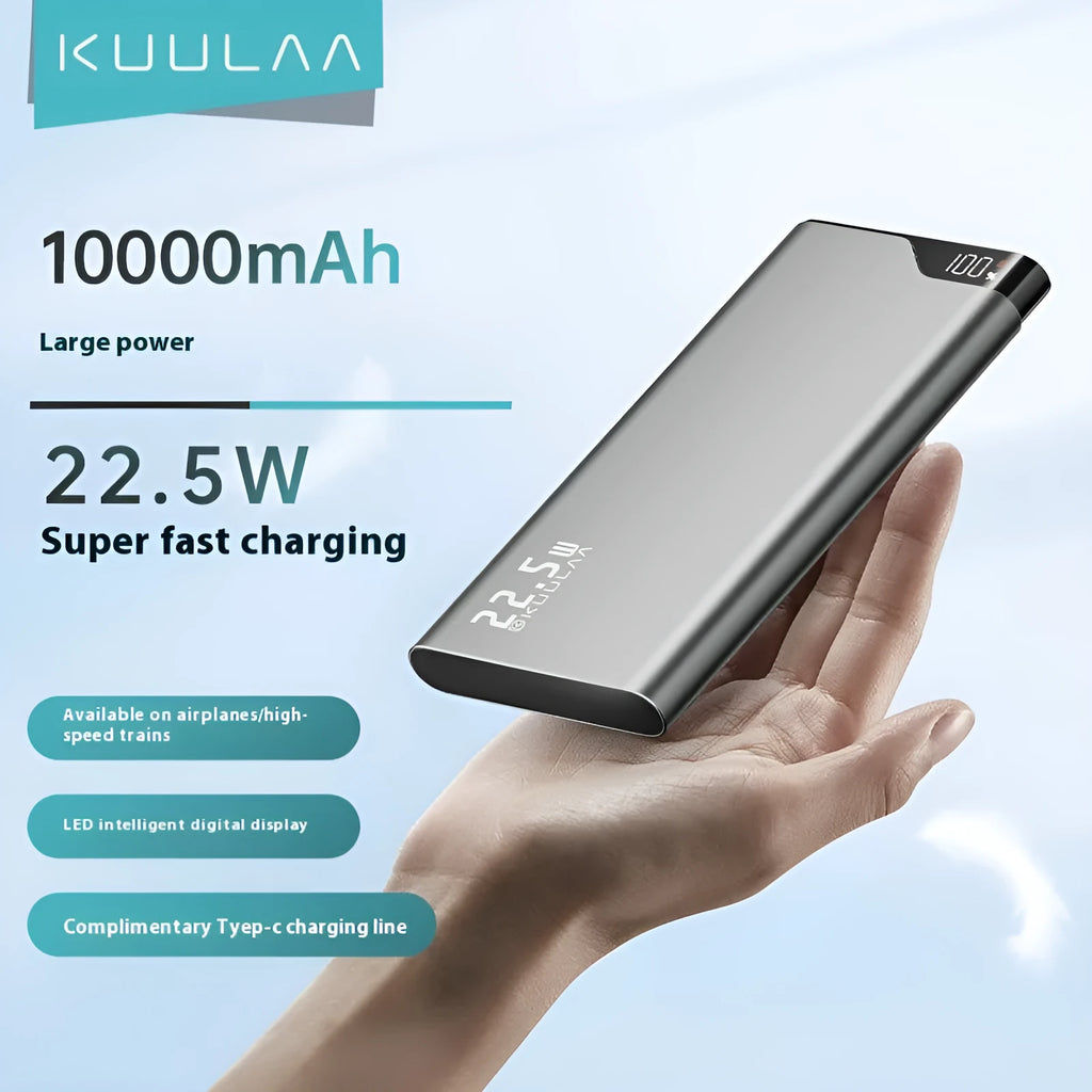 Super large capacity power bank 225W fast charge alloy shell tarnish colour 10000 MA with data cable