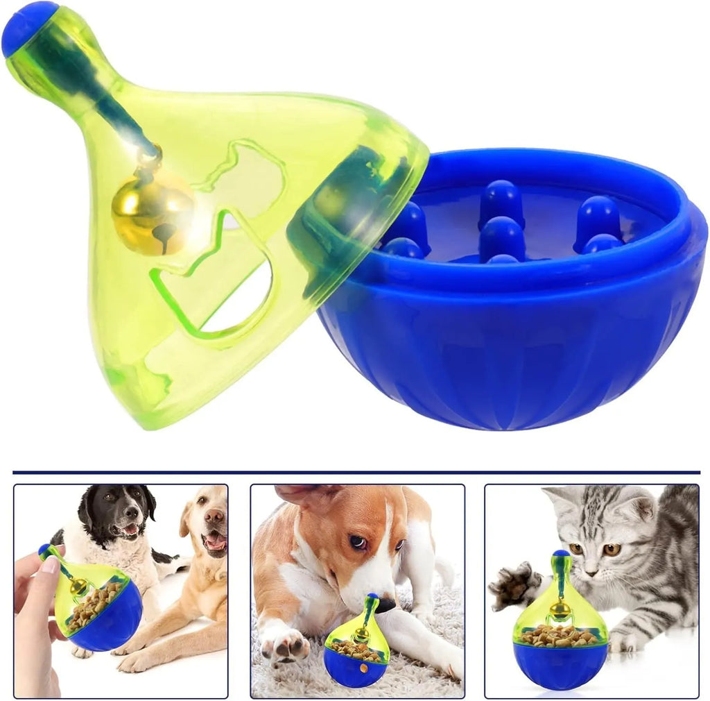 White tumbler-shaped pet treat dispenser toy measuring 14cm for dogs and cats