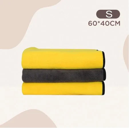 Dog absorbent bath towel in three sizes made from grey microfiber material
