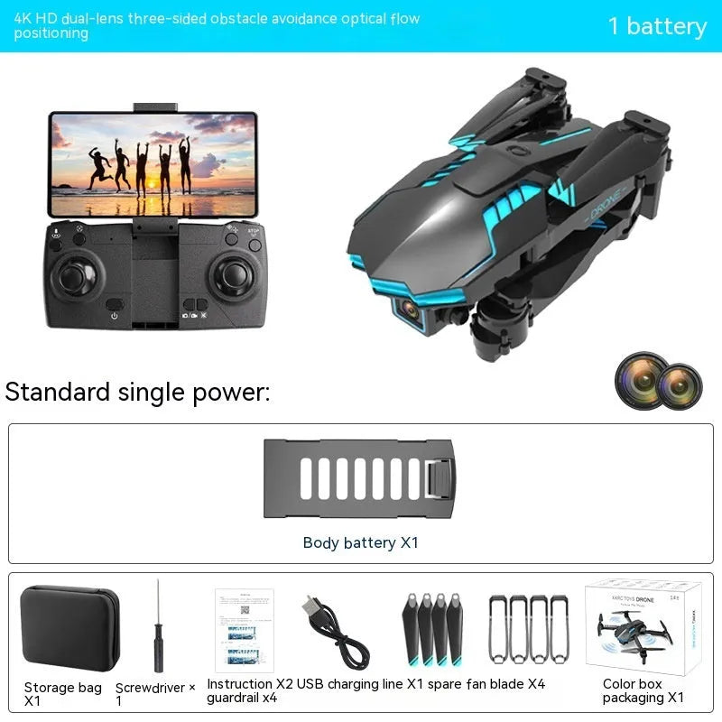 UAV 4K HD drone with dual camera, optical flow positioning, and obstacle avoidance, plastic body under 30cm
