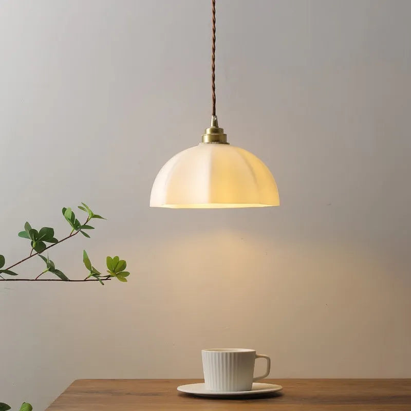 Brass indoor droplight with copper glass shade in Chinese style for bedside or dining room