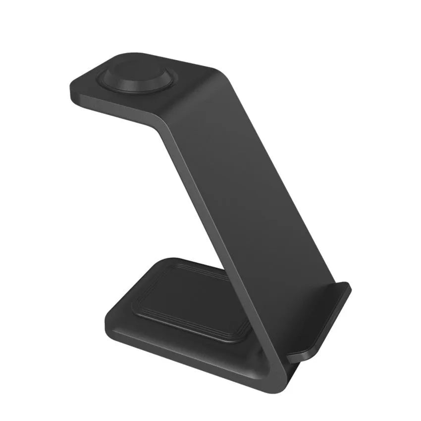 White upright wireless phone charger stand with dual coil technology and Type-C cable