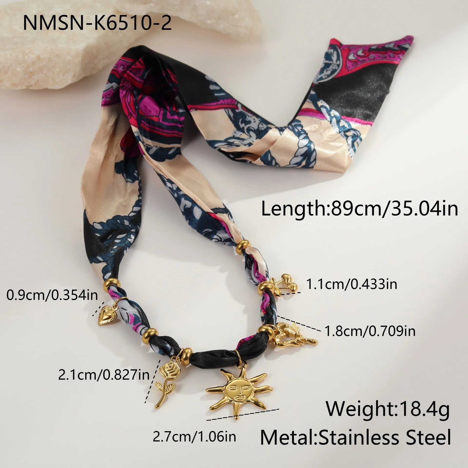 Stainless steel geometric pendant necklace with 18K gold plating on adjustable 41-50cm chain