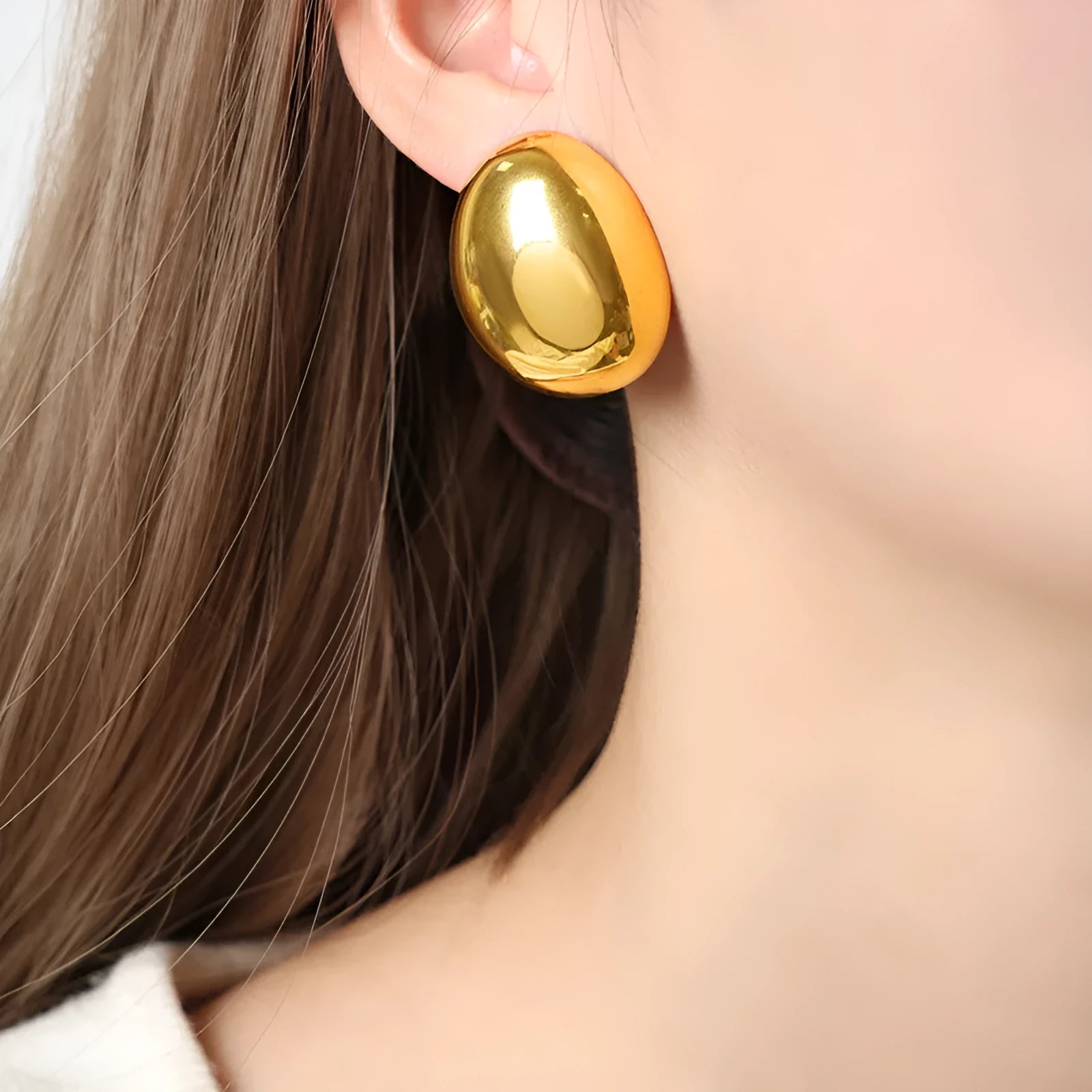 Women's geometric ear studs with stainless steel base and 18K gold electroplated glazed finish
