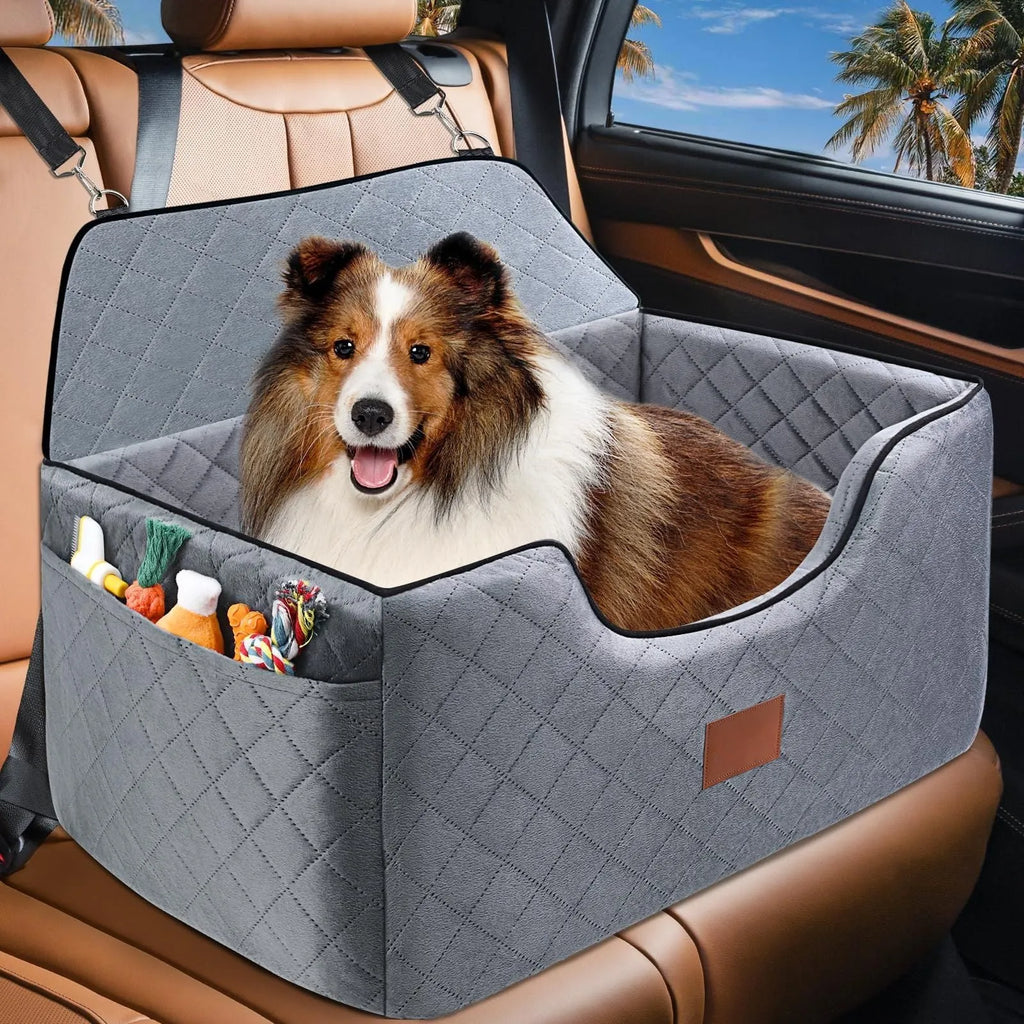 Breathable pet car nest for dog rear row travel cushion in beige cloth, 70x50x30cm