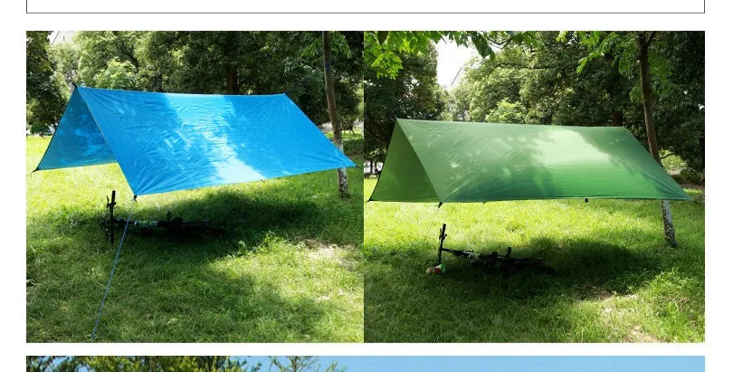 Outdoor awning sun shelter 300x300cm waterproof oxford fabric camping canopy in army green with wind ropes