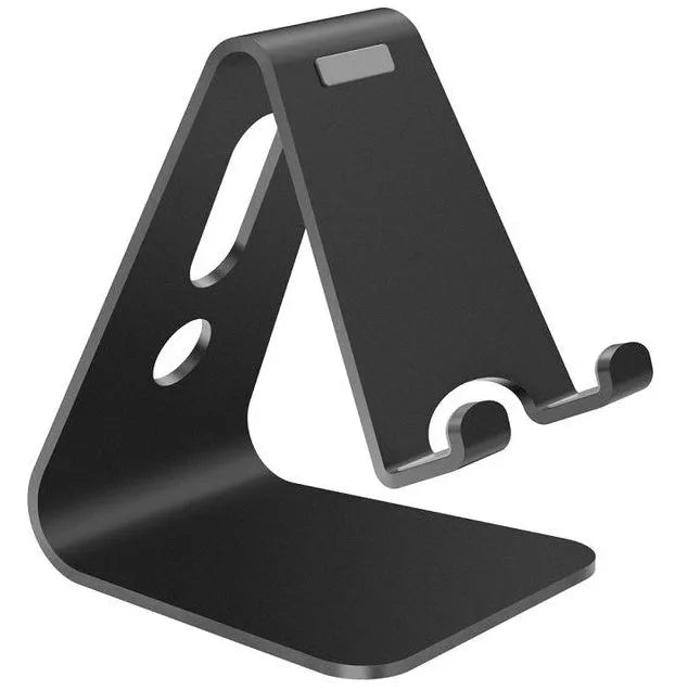 Aluminium Universal Phone Buddy stand holding a mobile phone, shown in silver finish.