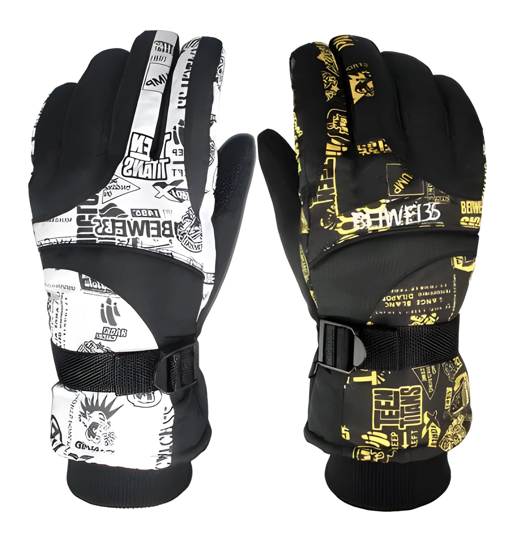 Winter ski gloves for men windproof breathable nylon in black style A