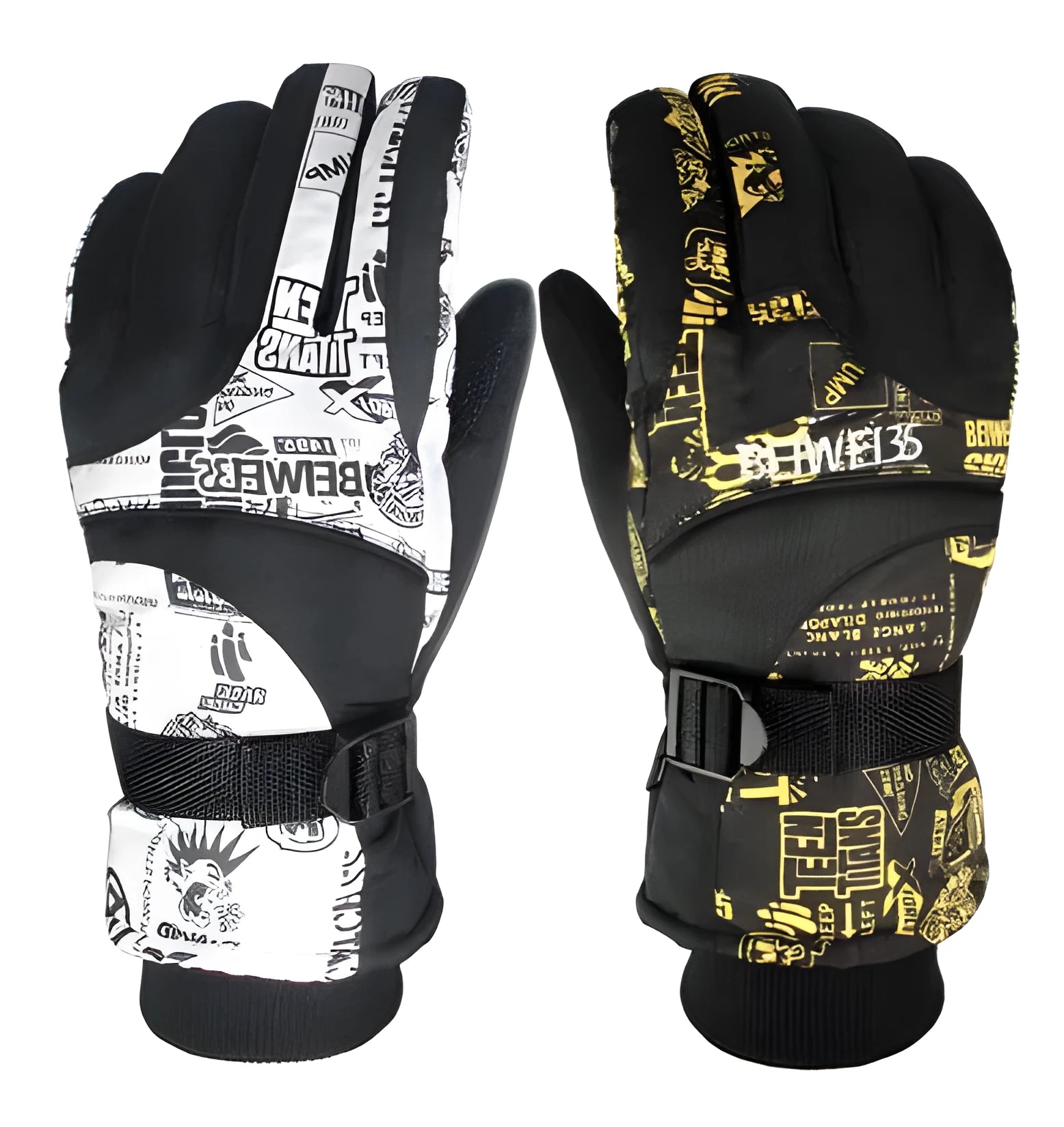 Winter ski gloves for men windproof breathable nylon in black style A