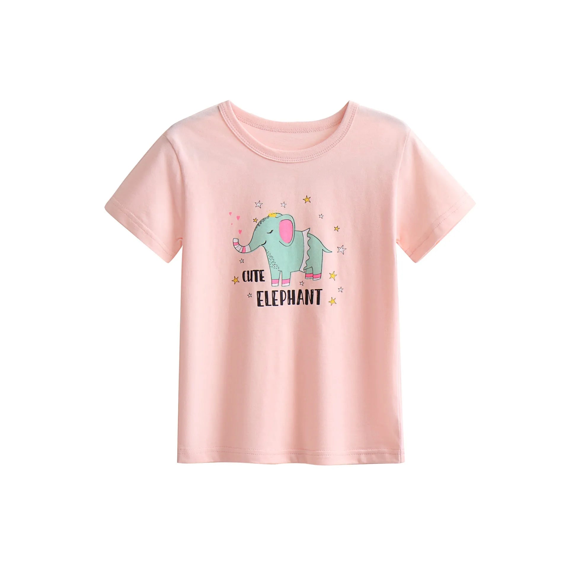 Girls' cotton printed t-shirt with cartoon pattern, short sleeves, available in multiple heights