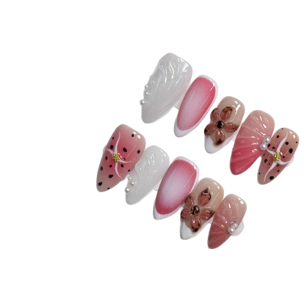 3D carved nail art stickers with embossed candy patterns in almond shape with four size options
