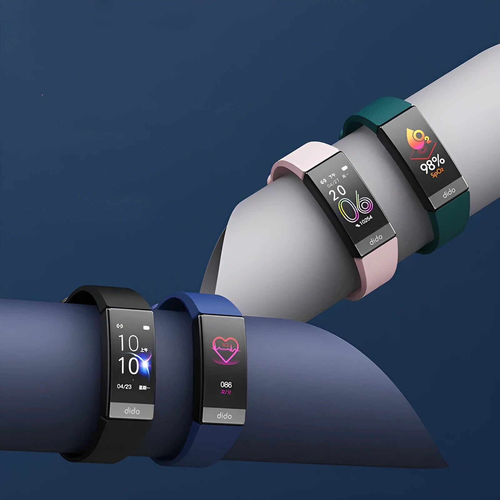 Y6 Black smart bracelet with 1.1-inch screen showing health metrics on wrist