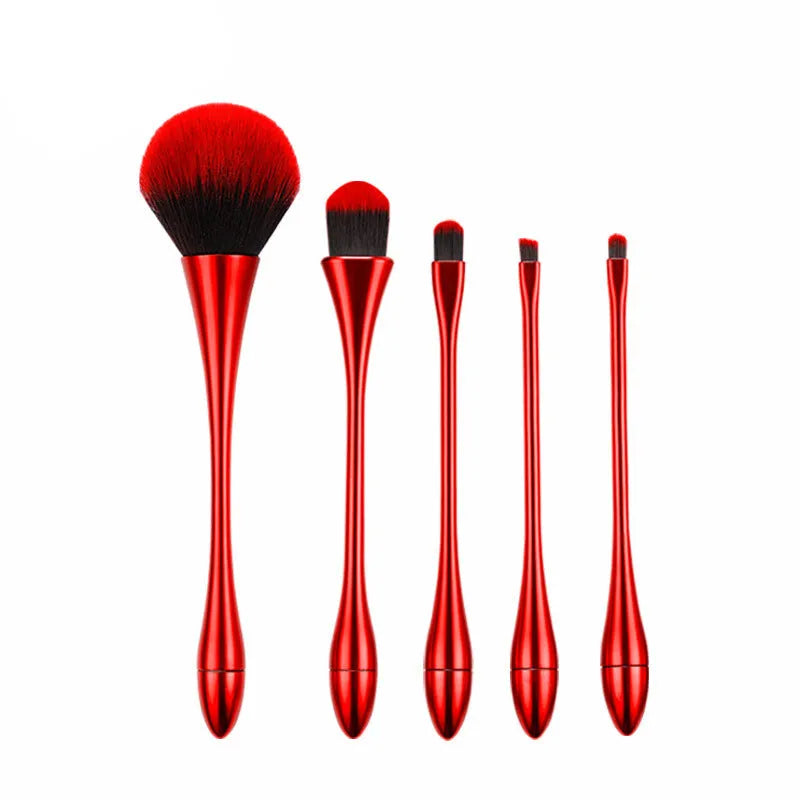Small waist makeup brush set with nylon bristles and plastic handles in multiple colours