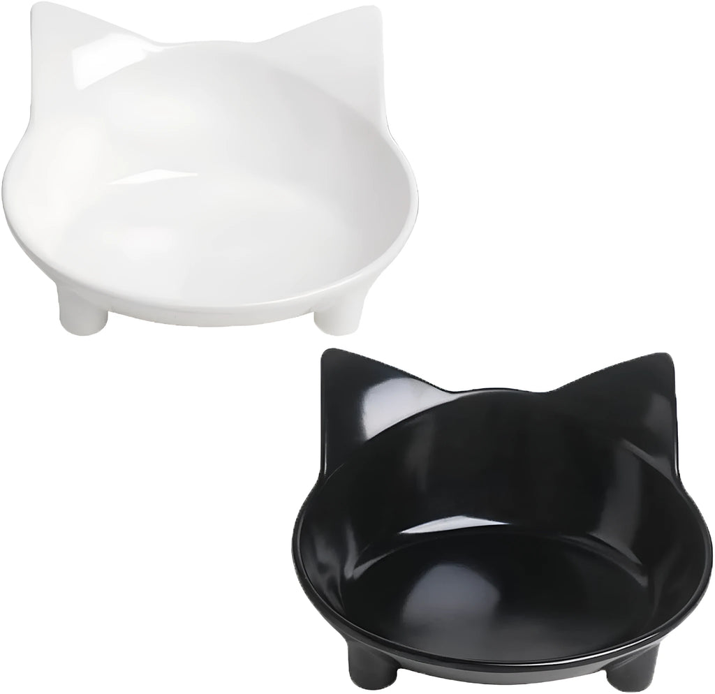 Shallow black cat food bowl with rubber anti-skid base for whisker fatigue relief