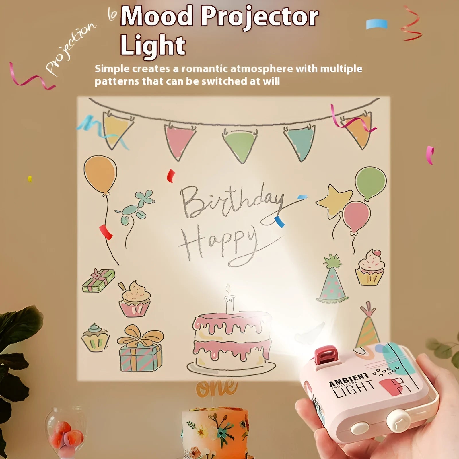 Children's projection lamp plastic toy in pink for age 4-6, shown as photo prop