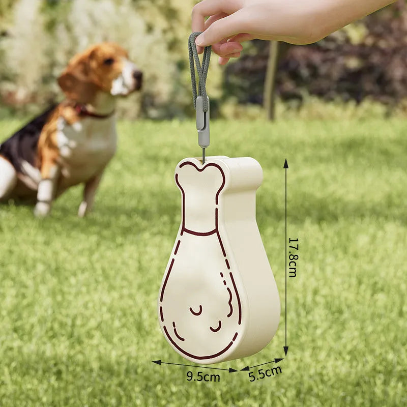 Orange and white portable pet water bottle with attached food container for travel